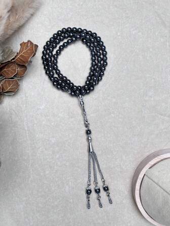 99 件 6 毫米黑玛瑙斋月念珠 Tasbih，阿拉伯圣月，男女皆宜，汽车挂饰