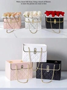 2 piezas de bolsas de regalo florales de papel impermeable, con asas, totes con cadena metálica rectangular, adecuadas para floristas, bodas, fiestas, cumpleaños