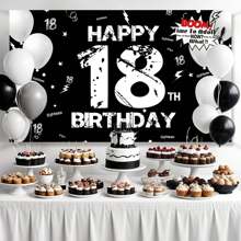 1pc 18th Birthday Party Backdrop Banner, Happy 18th Birthday Black And White Background For Birthday Party, Cake Table Banner, Photo Booth, Party Background Decoration Supplies Gifts