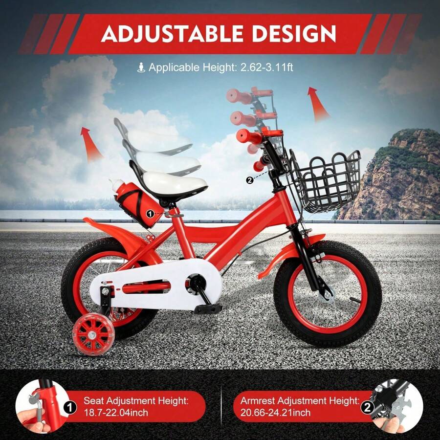 kangten 12" Inch Bike Red Bicycle Cycling With Removable Stabilisers
