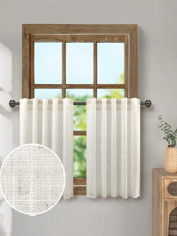 1 pieza Cortina de lino natural y transparente, para puerta de gabinete, armario, gabinete de zapatos para privacidad y protección contra el polvo, cortina pequeña para ventana sin perforación, panel transparente y transpirable