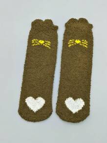 5 pares de calcetines de mujer de felpa coral con media planta con diseño de garra de gato, cálidos y acogedores, para otoño/invierno