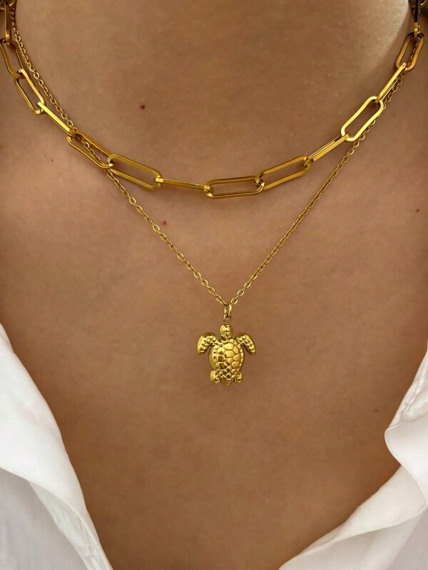 قلادة سلسلة معدنية مرصعة بسلحفاة بحرية لسيدات، تصميم الطبقات، هدية مثالية للمناسبات والاحتفالات والارتداء اليومي