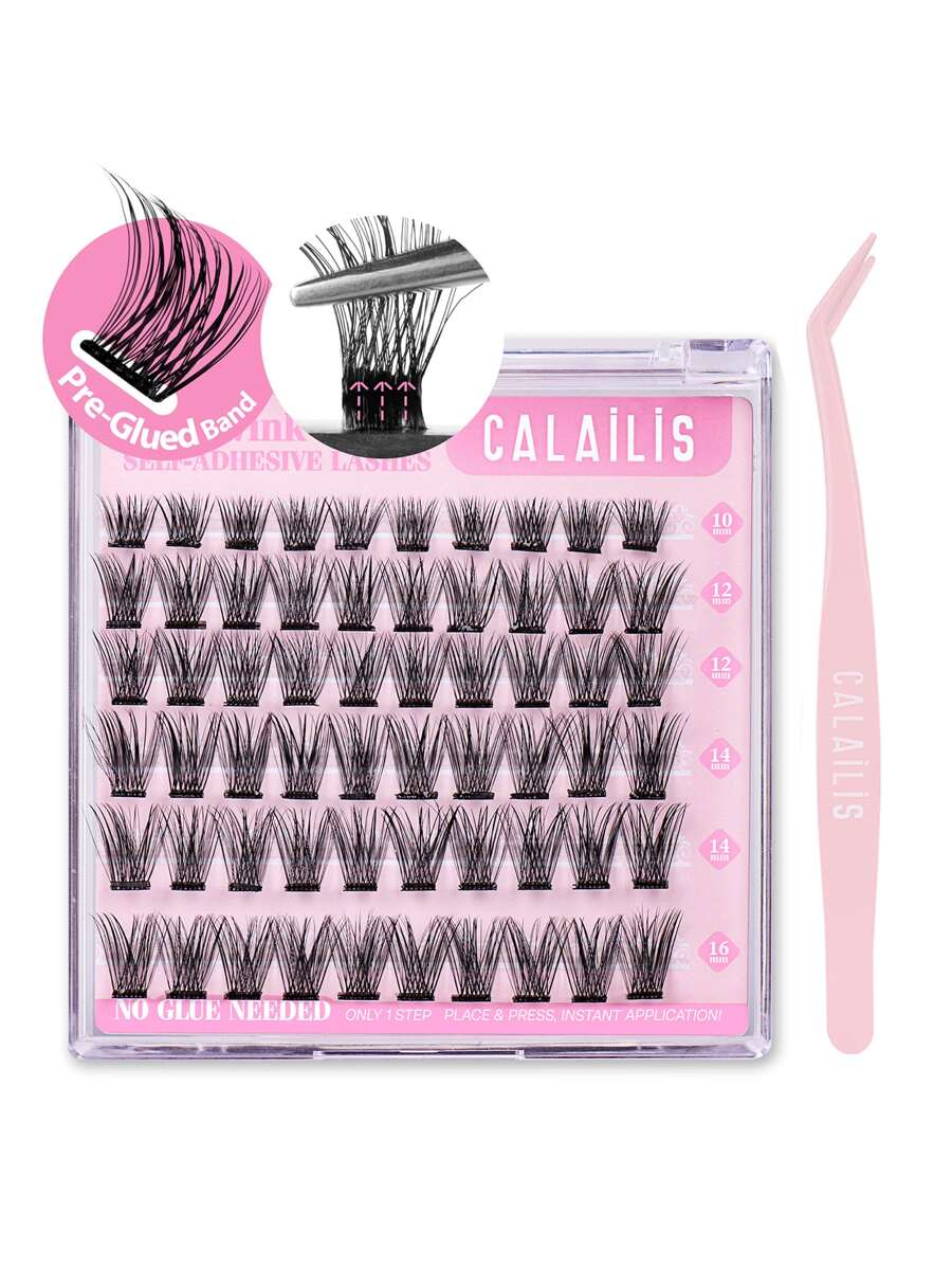 60 chiếc D Curl CALAILIS tự dính mi cụm mi bấm vào mi, không cần keo Bộ nối mi tự làm có thể tái sử dụng Cụm mi dán sẵn kèm nhíp mi (703, D-10-16mix) - D - Xem 1