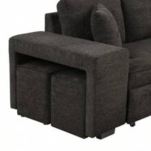 104.5" Modern L-Shape 3 Seat Reversible Sectional Couch Pull Out Sleeper Sofa With Storage Chaise And 2 Stools For Living Room Furniture Set Charcoal Grey