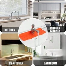 1 miếng chắn nước bắn vào bồn rửa nhà bếp - Khay hứng nước bằng tay cầm vòi nước bằng silicon, hộp đựng xà phòng và miếng bọt biển để trên mặt bếp và phòng tắm, phụ kiện bồn rửa - Xám - Xem 8