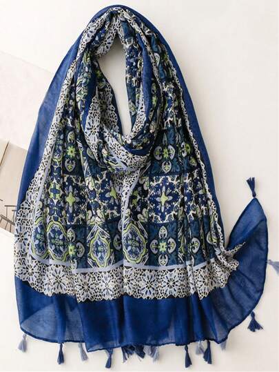 Fashionable Women's Scarf, Simple And Elegant Style Scarf, New Breathable Tassel Shawl, Bright Ditsy Floral Large Scarf For Spring/Summer, Versatile Headscarf, Outdoor Sun Protection Beach Wrap
