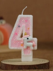 1 pieza Vela de unicornio rosa brillante con número numérico creativo [0-9] para tarta de cumpleaños, decoración de fiesta