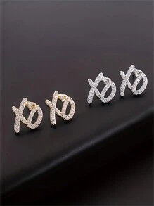 SeuSuk Hip Hop Bling Ice Out XO Letter Earrings, Full Rhinestone Hypoallergenic Earrings For Men And Women, Fashion Jewelry