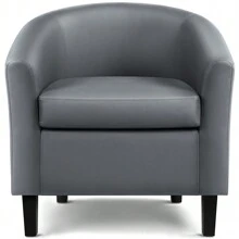 Faux Leather Barrel Accent Chair For Living Room, Set Of 2, Black - Grey - View 12
