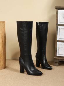 Women's Wide-Width High Heel Over-The-Knee Boots, Fashion Thick Heel Side Zip Tall Boots European & American Style, Autumn/Winter