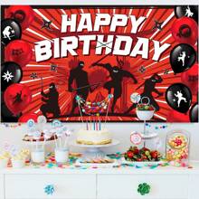 1 件主题生日快乐派对背景横幅，适用于生日派对、蛋糕桌横幅、拍照亭、派对背景装饰用品礼品 - 彩色 - 查看 2