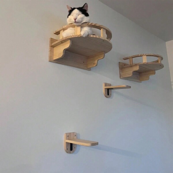Rede para Gato e Estantes de Parede para Gato, Móveis de Parede para Gato, Escada e Poleiros para Estantes de Parede para Escalada Interna, Carga Máxima: 12 kg (26 lb)