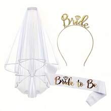 3 Piecesset / 13-Piece Set Teambride And Bride To Be Sash And Veil, Hen Party Accessories With Tiara Bride To Be Sash Bride Headband For Bridal Shower, Rose Gold Wedding Hen Do Decorations For Bride Bachelorette Hen Night Party Games