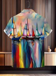 Men's 3D Print Creative Funny Short Sleeve Shirt, Summer