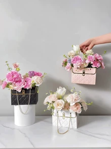 2 piezas de bolsas de regalo florales de papel impermeable, con asas, totes con cadena metálica rectangular, adecuadas para floristas, bodas, fiestas, cumpleaños