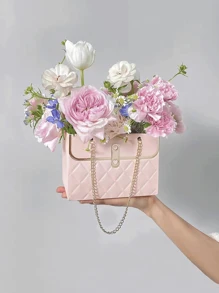 2 piezas de bolsas de regalo florales de papel impermeable, con asas, totes con cadena metálica rectangular, adecuadas para floristas, bodas, fiestas, cumpleaños