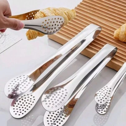 1 chiếc kẹp gắp thức ăn bằng thép không gỉ, kẹp gắp thức ăn nướng màu bạc cổ điển dùng trong nhà bếp
