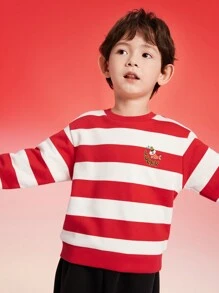 Balabala Kids' Striped Sweatshirt, Boys' & Girls' Loose Fleece Pullover, New Year - Red and White - View 1