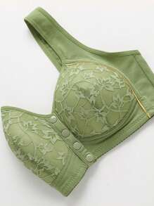 5 Peças Sutiãs de Lingerie Confortáveis com Estampa Floral e Acabamento Dourado, Fechamento Frontal, para Mulheres