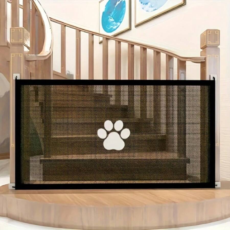 1PC Expandable Pet Gate Plus - Durable PE Mesh Gate For Indoor Outdoor Use, Adjustable, Portable, Easy Install, Stair Barrier For Pets, Versatile, And Space-Saving Design