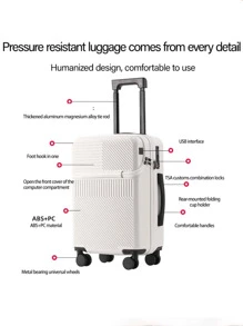 Carry-On Suitcase, 20-Inch Hard Shell Trolley Case, Large Mesh Pocket Laptop Compartment, TSA Lock, Silent Spinner Wheels, Business Travel Luggage - 8028 White - View 5