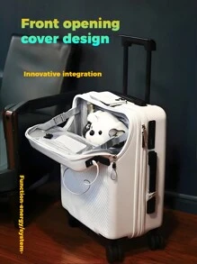 Carry-On Suitcase, 20-Inch Hard Shell Trolley Case, Large Mesh Pocket Laptop Compartment, TSA Lock, Silent Spinner Wheels, Business Travel Luggage - 8028 White - View 3