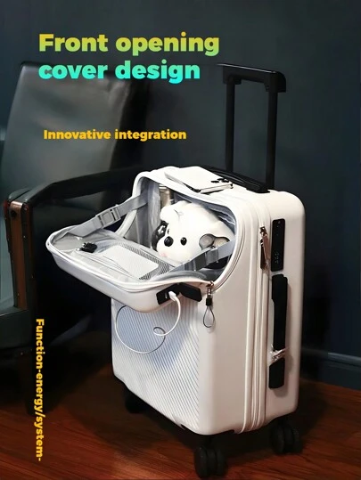 Mala de mão multifuncional de 20 polegadas, mala de mão rígida com rodinhas, mala de viagem rígida com trava, porta-copos inteligente para bagagem, bolsa de viagem, mala de viagem, mala de mão de viagem, mala de cabine, para homens, mulheres, meninos, meninas, estudantes, casais - mala rígida de PC empresarial prateada