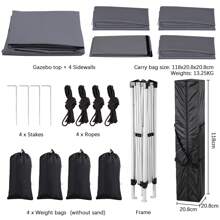 Pop Up Gazebo  3x3m/2.5mx2.5m– Heavy Duty, Fully Waterproof, UV50+ Protection, Folding Camping & Party Tent With Removable Sides And Carry Bag - Grey - View 8