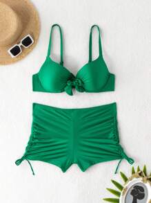 RWX VEST Conjunto Plus Size com Top Estruturado e Shorts Ajustáveis 2024 XX322 - Verde - Visão 2