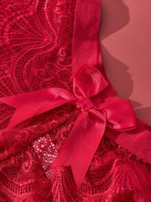 3PCS Plus Size damska bielizna koronkowa stringi kokarda seksowna bielizna jednolity kolor przezroczyste tangas elastyczne wygodne majtki dla kobiet czarny biały czerwony stringi z tyłu kokarda majtki