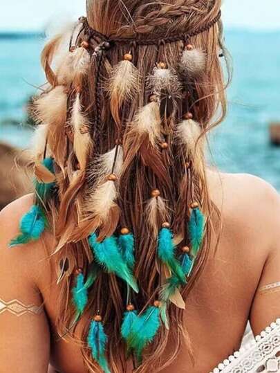 A Bohemian-Style Feather Women's Headband For A Seaside Vacation And A Summer Party Back To School