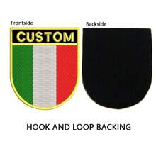 Maßgeschneiderte 2 Teile Flagge in Schildform Abzeichen Namensschild Stickerei Aufnäher für Hut, Kappe, Tasche mit Bügel- oder Klettverschluss Rückseite