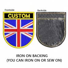 Maßgeschneiderte 2 Teile Flagge in Schildform Abzeichen Namensschild Stickerei Aufnäher für Hut, Kappe, Tasche mit Bügel- oder Klettverschluss Rückseite