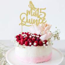 1Pc Glitter Cake Topper, 15th Birthday Cake Topper, Hello 15, Happy 15th Birthday Party Decorations