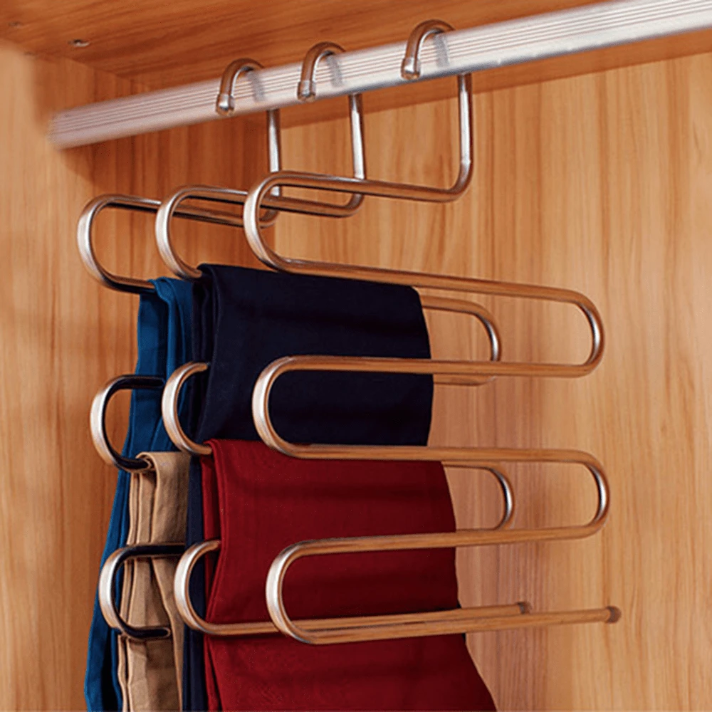 Rzctukltd 3PCS Clothes Pants Trouser Hanger Multi Layer Storage Closet Space Saver Organizer UKPants Rack Back To School - Silver - View 1