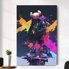 KAW Street Art Graffiti Style Canvas, Fashion Hip Hop Culture Wall Decor, Suitable For Bedroom, Kitchen, Dining Room, Living Room, Office, And Other Home Wall Decorations - 裱框 - 查看 1