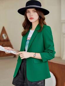 Chaqueta blazer con abertura posterior verde, nueva para primavera-otoño 2025, elegante y refinada para diosa de alta gama