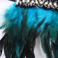 1 par de brazaletes elegantes con plumas artificiales y perlas falsas de estilo bohemio gótico, adecuados para fiestas de carnaval y uso diario, disfraces de Halloween para mujeres