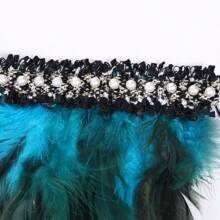 1 par de brazaletes elegantes con plumas artificiales y perlas falsas de estilo bohemio gótico, adecuados para fiestas de carnaval y uso diario, disfraces de Halloween para mujeres