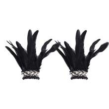 1 par de brazaletes elegantes con plumas artificiales y perlas falsas de estilo bohemio gótico, adecuados para fiestas de carnaval y uso diario, disfraces de Halloween para mujeres
