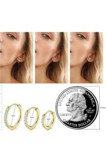 14K Gold Plated Stainless Steel Huggie Hoop Earrings,Dainty Pave Cubic Zirconia Cartilage Tiny Earring For Sensitive Ears Hypoallergenic Lightweight For Women Banquet Date Gift Fashion Jewelry For Multi-Party Wear 6mm 8mm10mm12mm Multiple Sizes