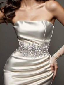 1pc Handmade Fully Rhinestoned Women Wedding Dress Belt, Suitable For Bridal Gown, Evening Dress, Style SH237