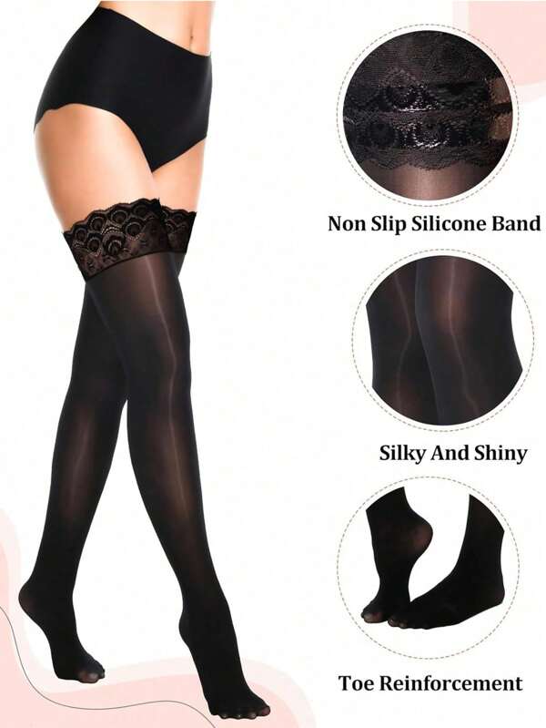 Lace Silicone Non-Slip Over Knee Socks 10D Oil Stockings Lace Stockings Sexy Transparent Sexy Suspenders High Socks