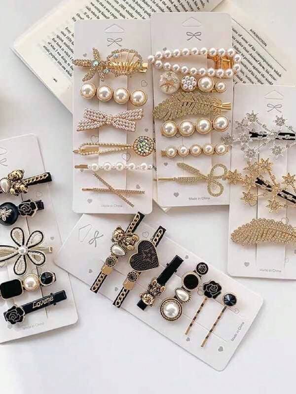 1 Kit Com 6 Peças Clip Enfeites Feminina para Cabelos Presilhas Preta