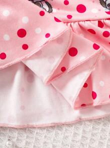 2pcs/Set Young Girl Casual Kitty Allover Print Top & Dotted Skirt Set, Spring/Summer - Pink - View 7