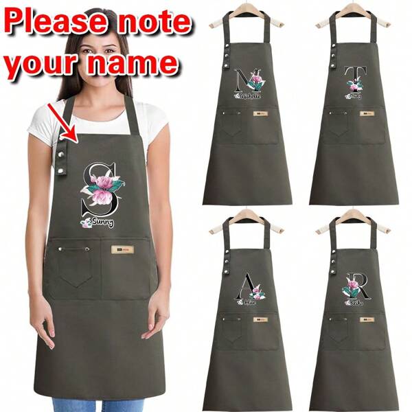 Custom Name Kitchen Apron With Adjustable Straps | Personalized Cooking Apron With Front Pocket | Unisex Workwear For Baking, Housework And Grilling