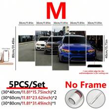 5 peças/conjunto de pôster em tela com moldura de madeira, arte moderna, pôster em tela de três carros de luxo, presente ideal para quarto, sala de estar, corredor, arte de parede, decoração de parede, decoração de inverno, decoração de parede, pôsteres de decoração de quarto, arte de parede, coisas de decoração de quarto (emolduradas)