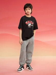2025秋冬男童红色圆领T恤，休闲风，新年版 - 黑色 - 查看 3