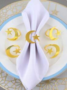 2/4/6 件星月餐巾环，适用于开斋节/宰牲节餐桌装饰，金色星月餐巾架 - 金色 - 查看 5